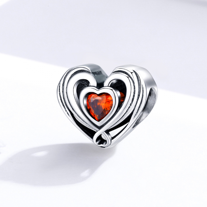 Talisman argint in forma de inima cu cristal rosu [2]