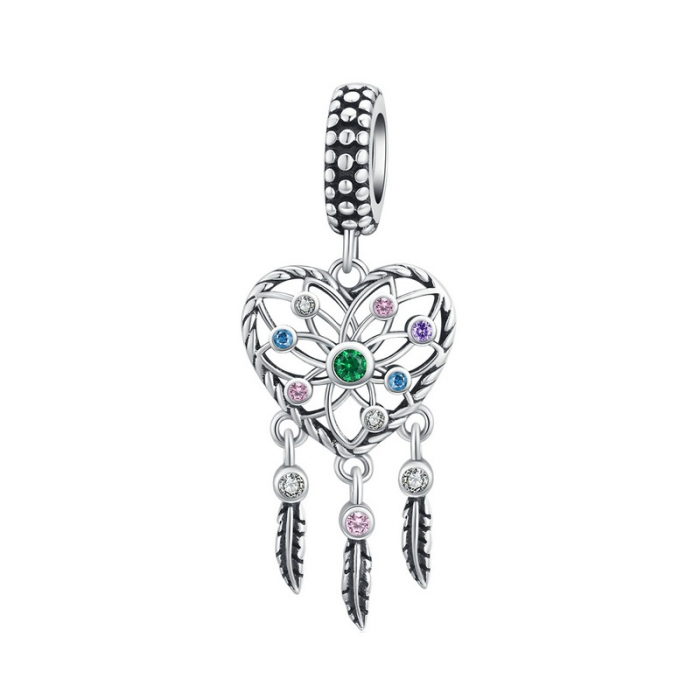 Talisman argint inima Dreamcatcher cu zirconii multicolore [1]