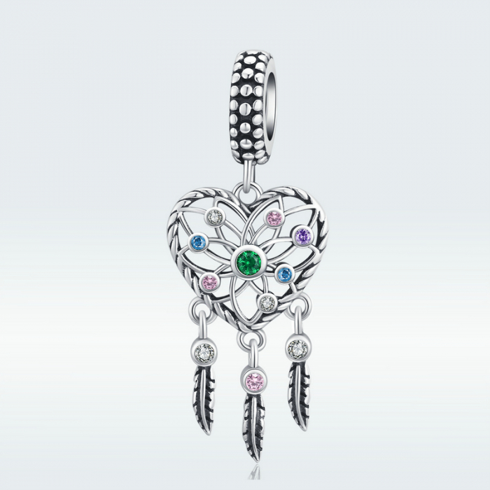 Talisman argint inima Dreamcatcher cu zirconii multicolore [4]