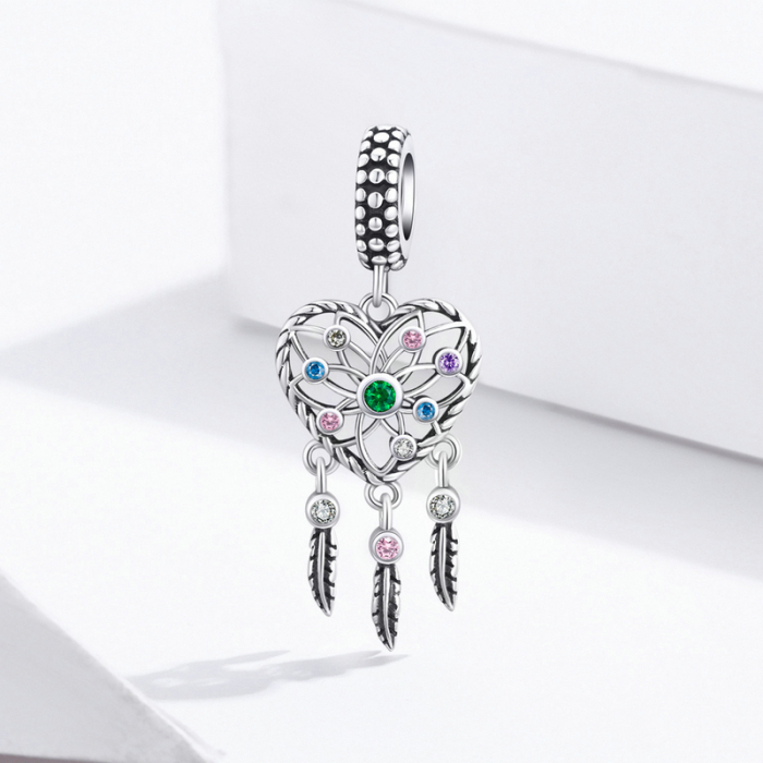 Talisman argint inima Dreamcatcher cu zirconii multicolore [5]