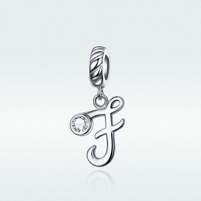 Talisman argint litera F cu zirconiu [4]