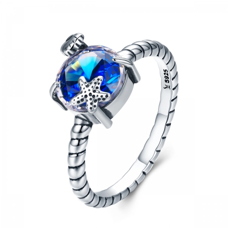 Inel argint 925 cu steluta de mare, scoica si zirconiu albastru - Be Nature IST0041 [0]