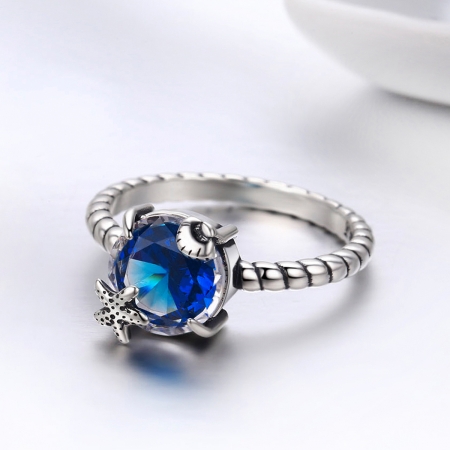 Inel argint 925 cu steluta de mare, scoica si zirconiu albastru - Be Nature IST0041 [1]