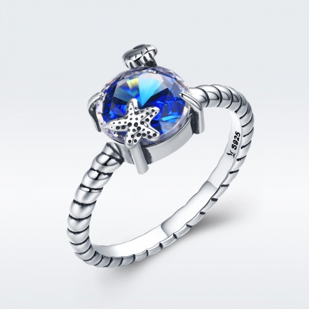 Inel argint 925 cu steluta de mare, scoica si zirconiu albastru - Be Nature IST0041 [2]