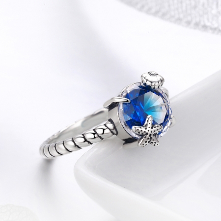 Inel argint 925 cu steluta de mare, scoica si zirconiu albastru - Be Nature IST0041 [4]