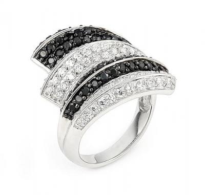 Inel elegant din argint 925 rodiat cu zirconii albe si negre [0]