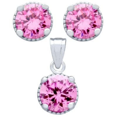Set elegant din argint 925 cu zirconii roz