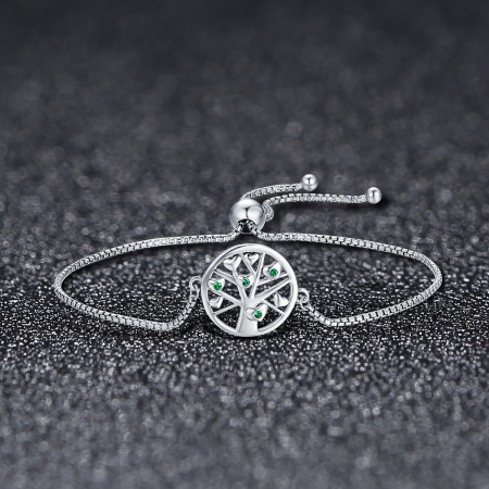 Bratara argint 925 cu copacul vietii, inimioare si zirconii verzi - Be Nature  BST0026 [2]