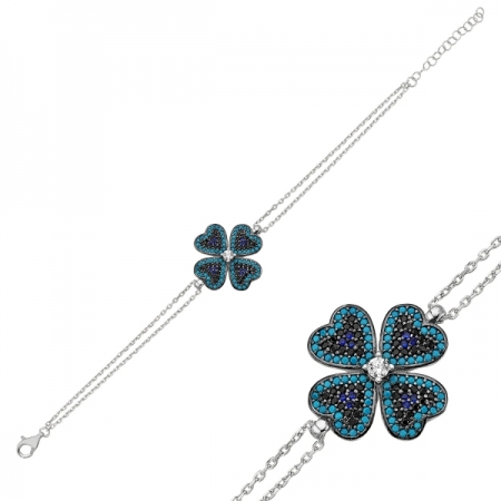 Bratara argint 925 cu frunza de trifoi si zirconii multicolore - Be Lucky  BTU0097 [1]