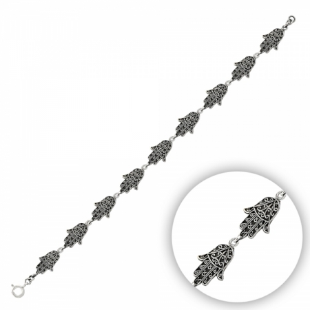 Bratara argint 925 patinat cu Hamsa Mana lui Fatima - Be Nature BTU0049 [0]