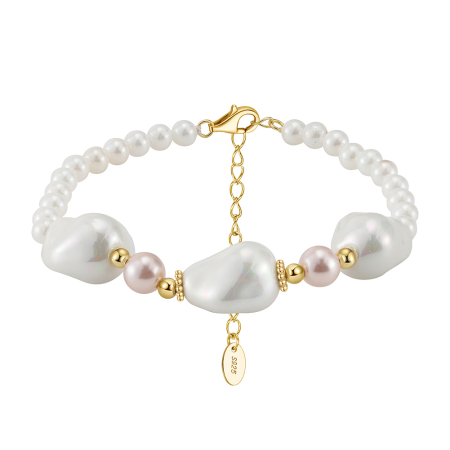 Bratara argint 925 placata cu aur 14K cu perle