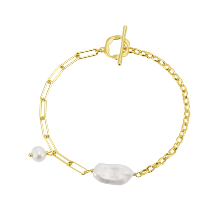 Bratara argint 925 placata cu aur 14K cu perle naturale