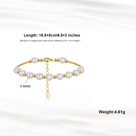 Bratara argint 925 placata cu aur 14K cu perle naturale [5]