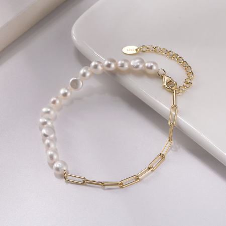 Bratara argint 925 placata cu aur 14K cu perle naturale [3]