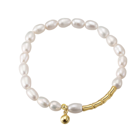 Bratara elastica din argint 925 placata cu aur 14K cu perle naturale
