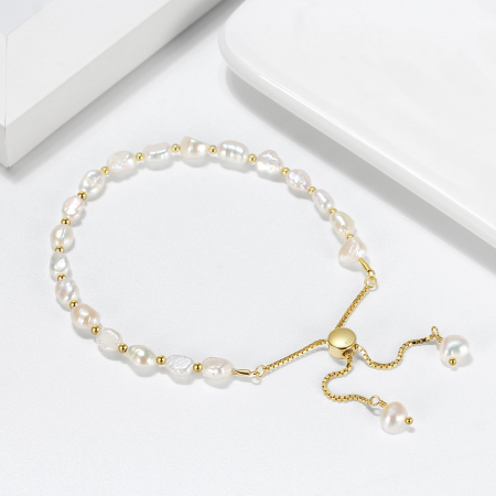 Bratara argint 925 placata cu aur 14K cu perle naturale [2]
