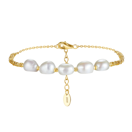 Bratara argint 925 placata cu aur 14K cu perle naturale