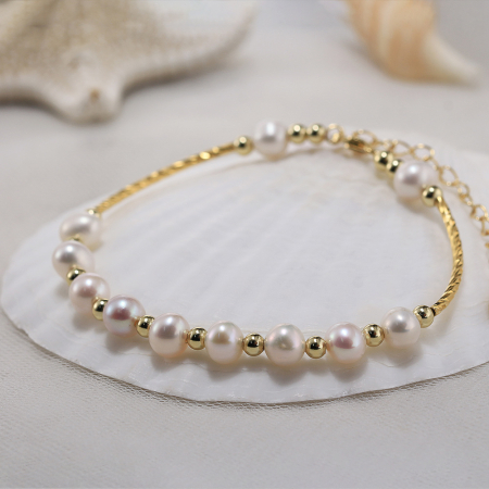Bratara argint 925 placata cu aur 14K cu perle naturale [4]