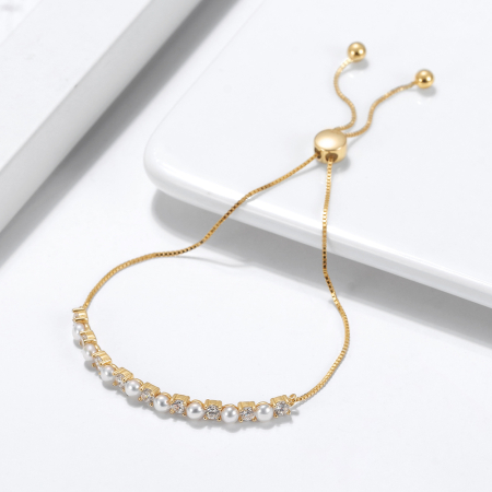 Bratara argint 925 placata cu aur 14K cu perle naturale si zirconiu [3]