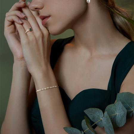 Bratara argint 925 placata cu aur 14K cu perle naturale si zirconiu [1]