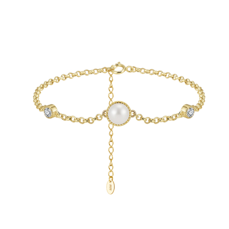 Bratara argint 925 placata cu aur 14K cu perle naturale si zirconiu
