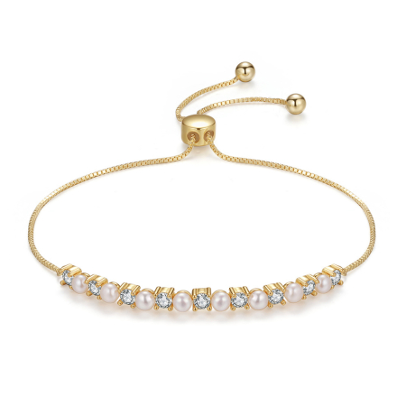 Bratara argint 925 placata cu aur 14K cu perle naturale si zirconiu