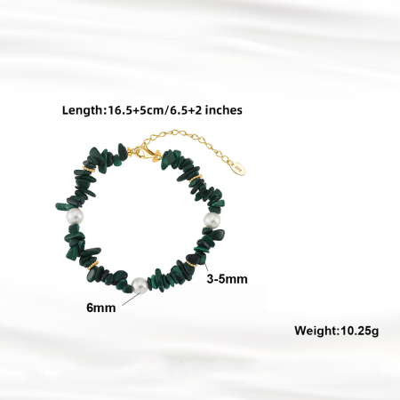 Bratara argint 925 placata cu aur 14K cu perle si malachit natural [4]