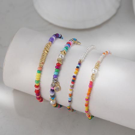 Bratara argint 925 placata cu aur 14K cu perle si zirconiu si margele din sticla colorata [8]