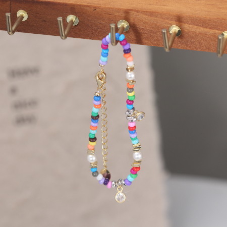 Bratara argint 925 placata cu aur 14K cu perle si zirconiu si margele din sticla colorata [6]