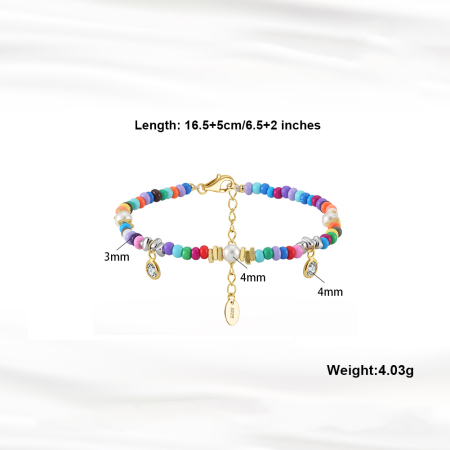 Bratara argint 925 placata cu aur 14K cu perle si zirconiu si margele din sticla colorata [4]