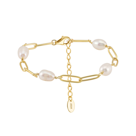Bratara argint 925 placata cu aur 14K cu perle naturale