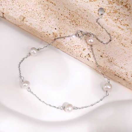 Bratara argint 925 placata cu rodiu cu perle naturale [1]