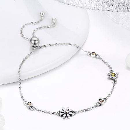 Bratara argint 925 reglabila cu floare alba, albinuta si zirconii colorate - Be Nature BST0035 [1]