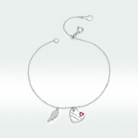 Bratara argint reglabila cu aripa de Inger Protector si inimioara [8]