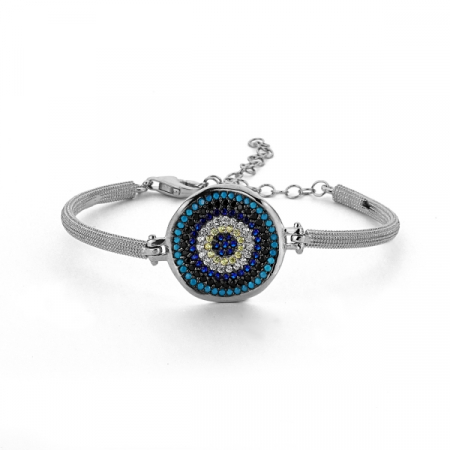 Bratara argint cu ochi horus din zirconii colorate  placat cu rodiu - BTU0134 [0]