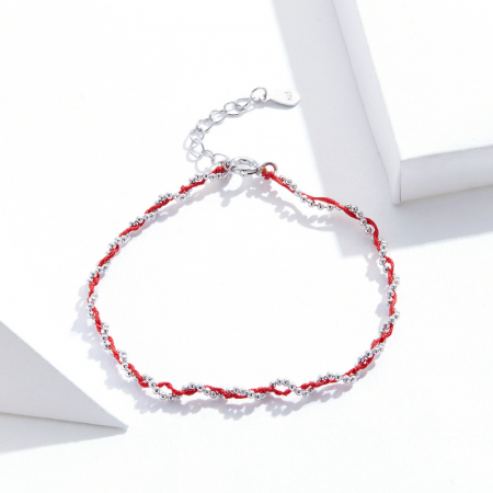 Bratara argint cu sfoara rosie placata cu rodiu [7]