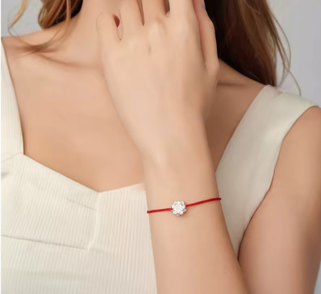 Bratara argint cu snur rosu floare de lotus [1]