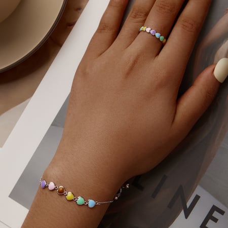 Bratara argint curcubeu de inimi [8]