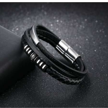Bratara Casual tripla din piele si inox [7]