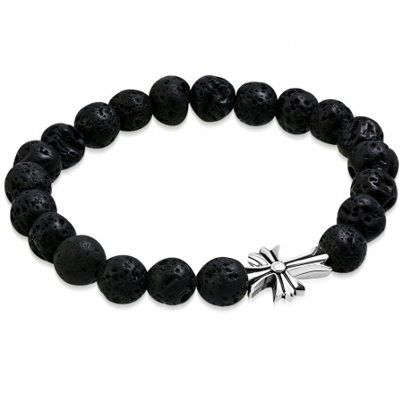 Bratara cu margele negre de lava si cruce - Meditation Bracelet BSL3324 [0]