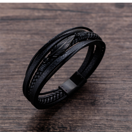 Bratara din piele si inox cu pana neagra [3]