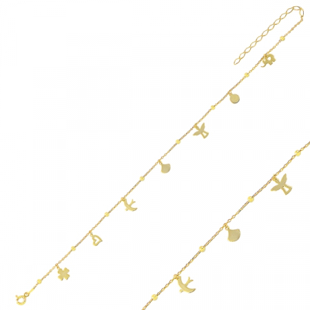 Bratara de picior din argint cu pandante cu diverse simboluri placat cu aur galben - BTU0117 [0]