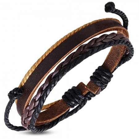 Bratara din piele maro si sfoara in diverse culori [0]