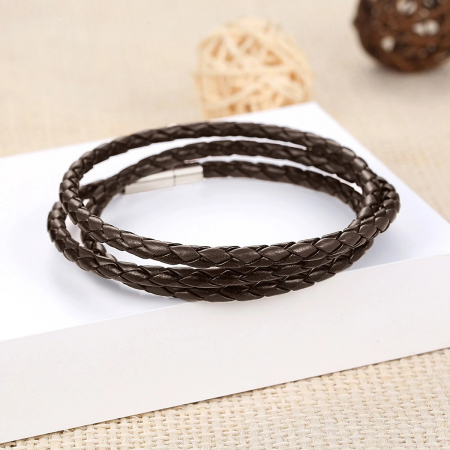 Bratara / Colier din piele maron impletita cu inchidere magnetica, BSTF0007 [4]