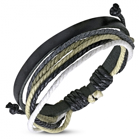 Bratara din piele neagra si sfoara in diverse culori [0]