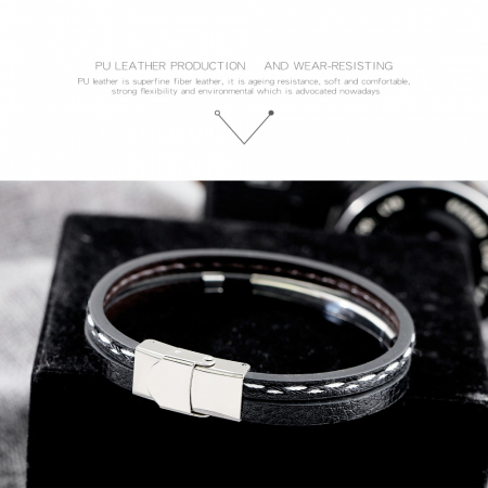 Bratara dubla din piele si inox cu placuta aurie [10]