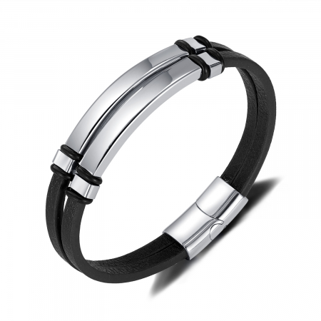 Bratara dubla inox si piele