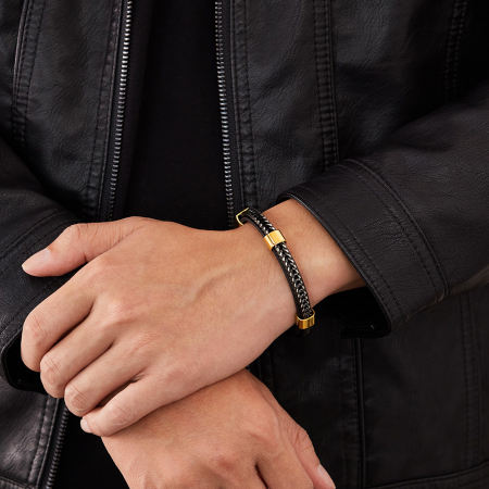 Bratara dubla inox si piele impletita [1]