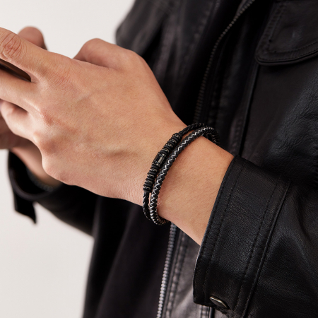 Bratara dubla inox si piele impletita [1]