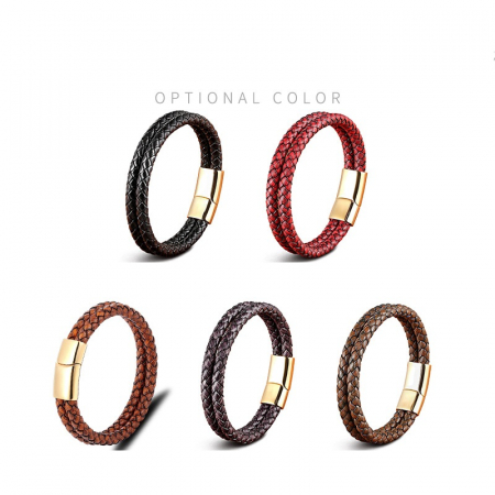 Bratara dubla maron din piele naturala si inox [2]